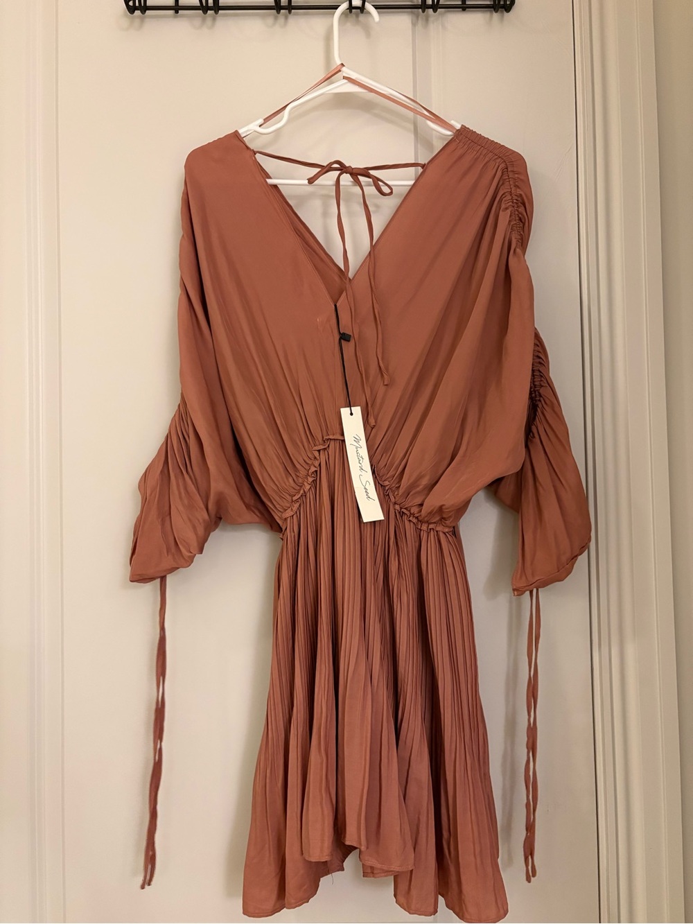 Mustard Seed Rust Tie-Back Pleated Mini Dress